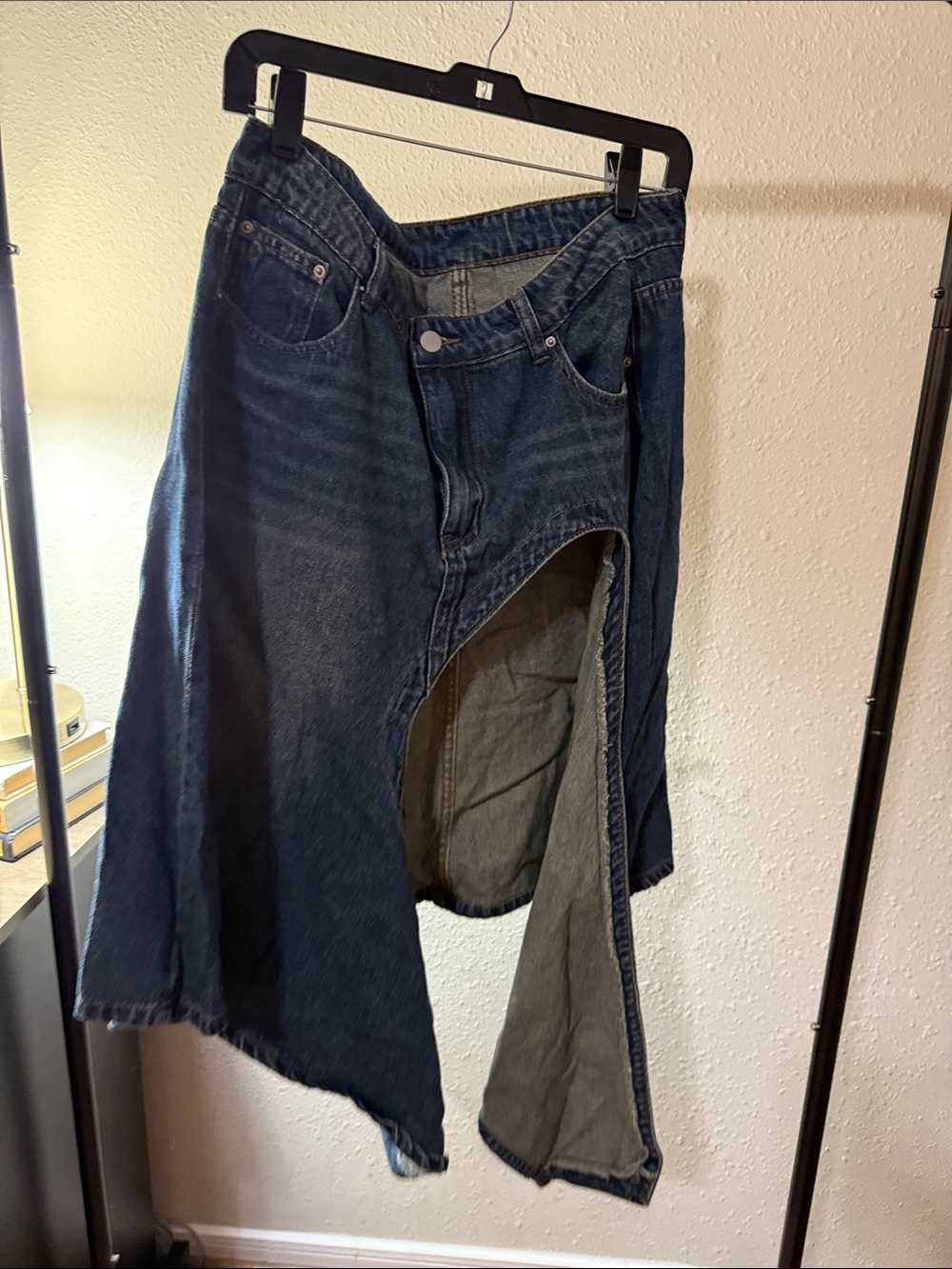 SHEIN Dark Blue Asymmetrical Denim Skirt with Front Cutout - Picture 6 of 16